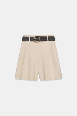 ZARA ШОРТЫ С ЗАЩИПАМИ И РЕМНЕМ, БЕЖЕВЫЙ