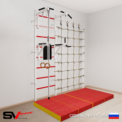 Шведская стенка Sv Sport усиленная 67440 (Турник стандарт/Брусья/Канат/Кольца/Мат 2м/Канатный лаз)