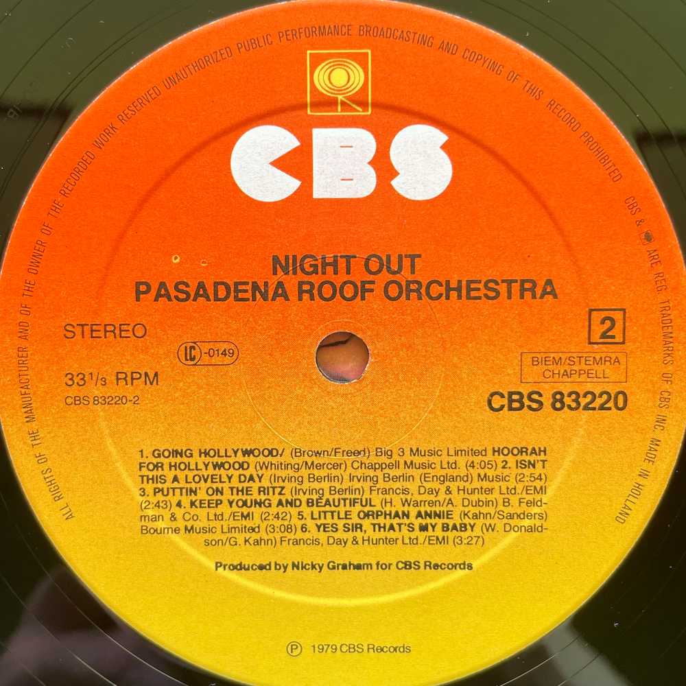 The Pasadena Roof Orchestra ‎– Night Out (Голландия 1979г.)
