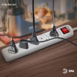 Удлинитель электрический ЭРА U-5s-5m-2x1 без заземления c выключателем 5 розеток 5м ПВС 2x1мм2 10А