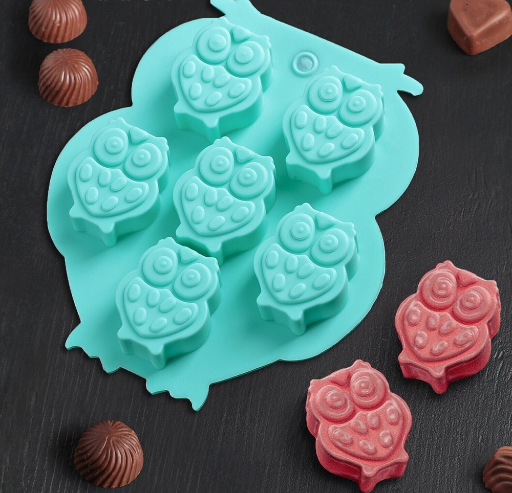 Форма для шоколада и мастики «Совы», 12,5х11 см, 6 ячеек (3,3х2,7х1,5 см)