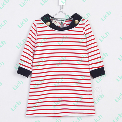 Платье детское в полоску с декоративными пуговицами на воротнике