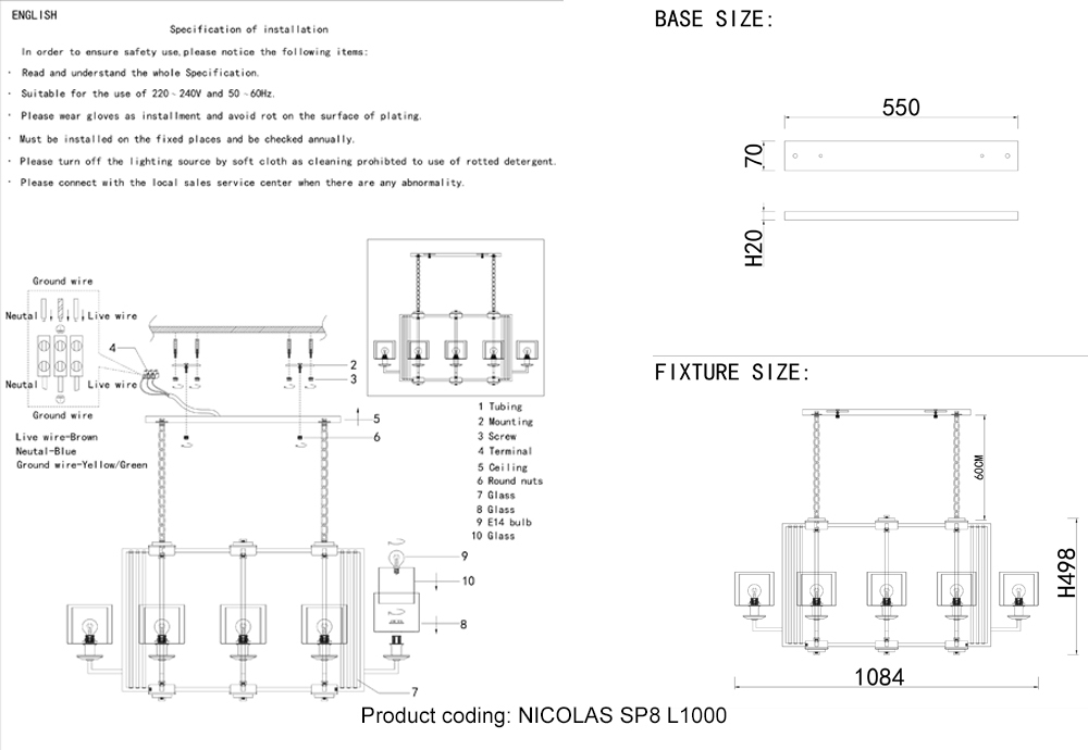 Подвесная люстра Crystal Lux NICOLAS SP8 L1000 NICKEL/WHITE