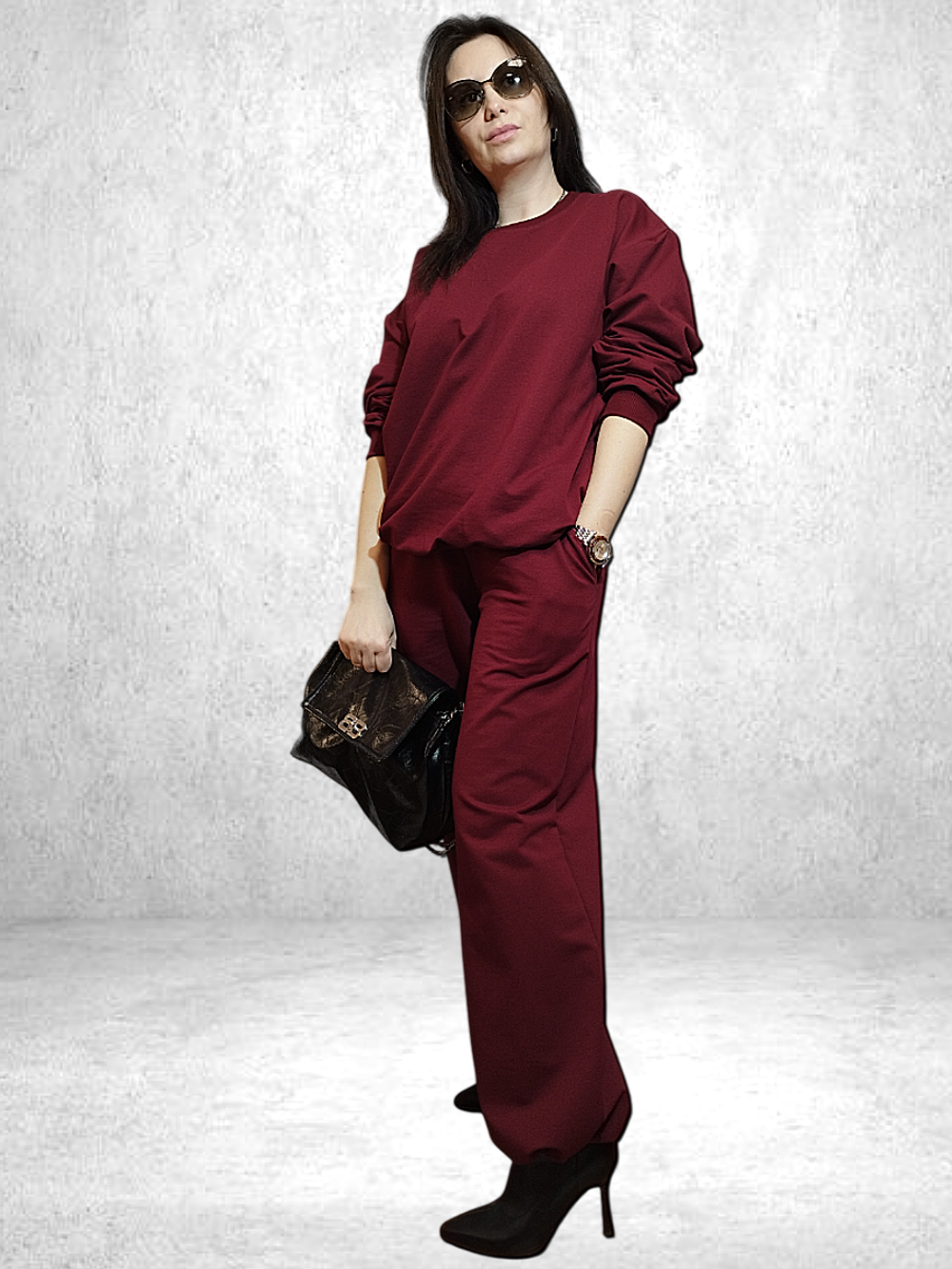 20622 Брюки женские палаццо внизу на резинке футер 2-х нитка бордовый (54)