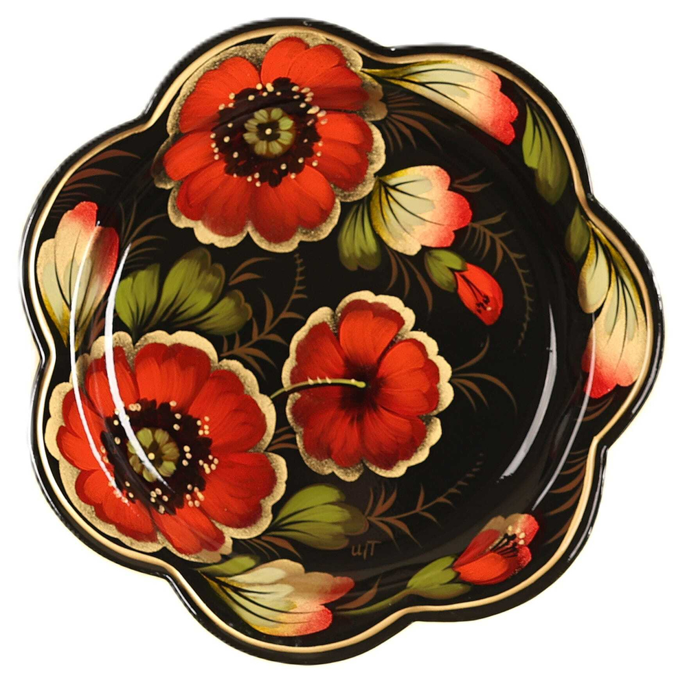 Жостовский поднос декоративный, размер 18 см (A1), металлический