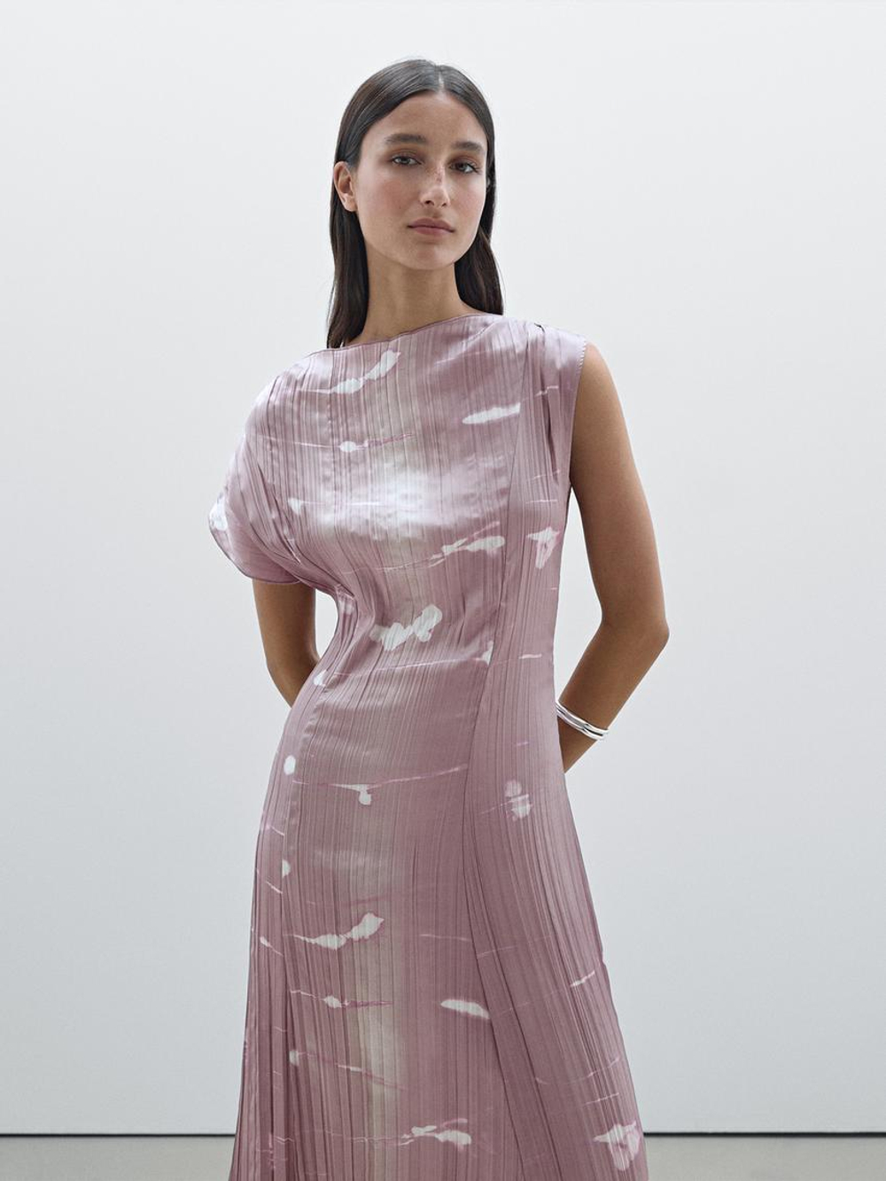 Massimo Dutti Длинное плиссированное платье, фиолетовый