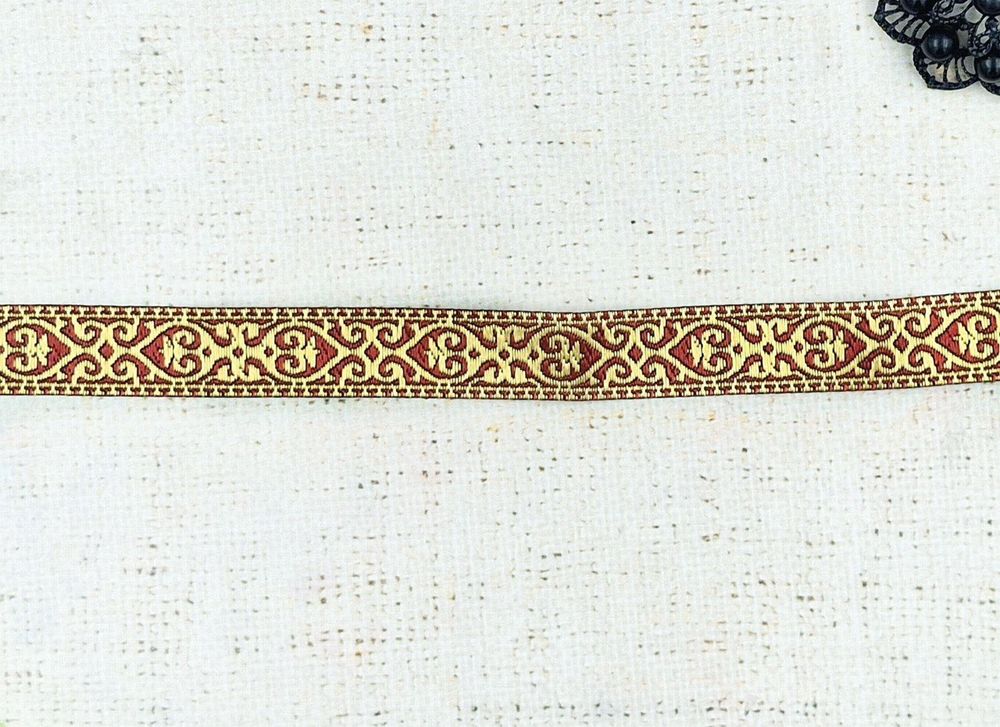 Тесьма жаккард, ш. 2 см, бордовый с золотом