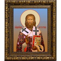 Августин (Беляев) священномученик, архиепископ Калужский. Икона на холсте. В раме 17 х 21 см.