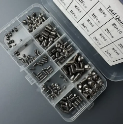 Набор гужонов M3 M4 M5 M6 M8 200 предметов в пластиковом кейсе. Винты без шляпки, винт без головки.