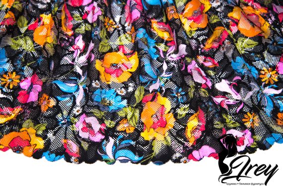 03-233 Кружево эластичное 20 см, old school, черный/голубой/розовый/желтый/салатовый