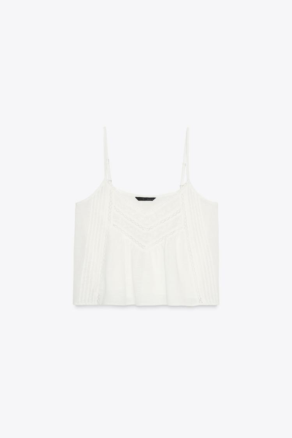 ZARA ХЛОПКОВЫЙ ТОП С ВЫШИВКОЙ, ЖЕЛТОВАТО-БЕЛЫЙ