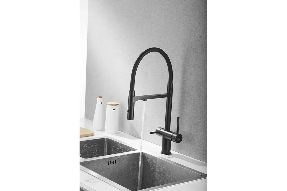 Смеситель для кухни, гибкий излив, магнитная вставка, под фильтр, черный, Rose R958H
