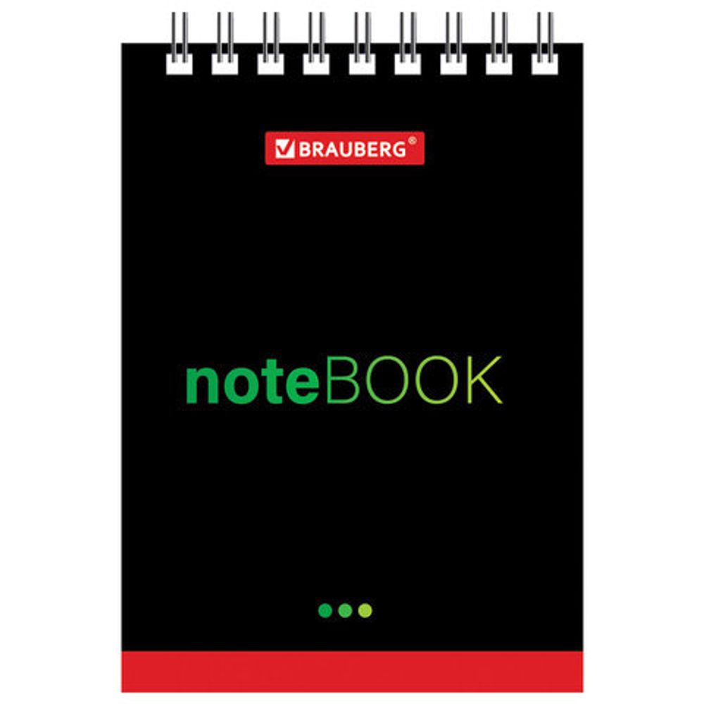 Блокнот МАЛЫЙ ФОРМАТ (75х105 мм) А7, 40 л., гребень, картон, клетка, BRAUBERG, "Черный стиль", 129855