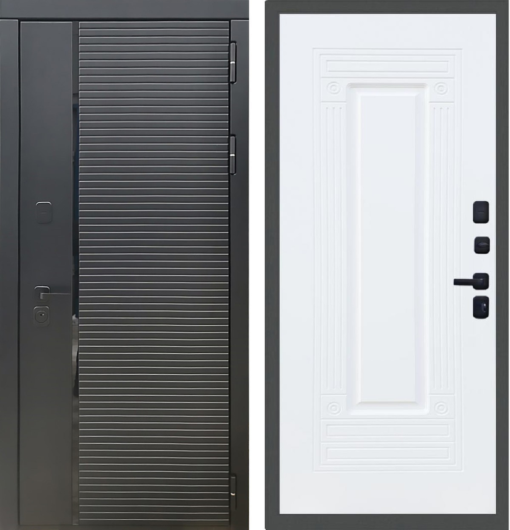 Входная металлическая дверь Рекс 30 Кварц черный / ФЛ-4 Силк сноу (белый матовый, без текстуры)