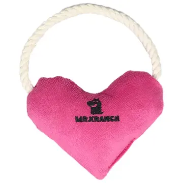 Mr. Kranch Игрушка для собак мелких и средних пород Сердечко с канатом и пищалкой, розовое 15*12*4 см