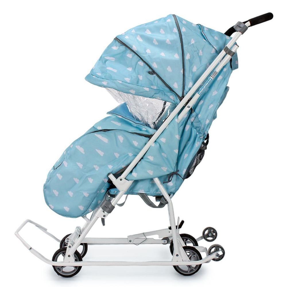 Санки-коляска "Наши Детки 3-1К" с облачками голубой