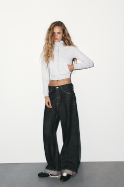 ZARA ДЖИНСЫ BAGGY FOLDED TRF СО СРЕДНЕЙ ПОСАДКОЙ, ТЕМНЫЙ ИНДИГО