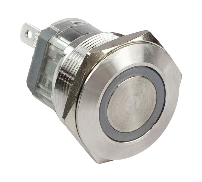 Кнопка с фиксацией, подсветка синяя, 12 В, д. 25мм