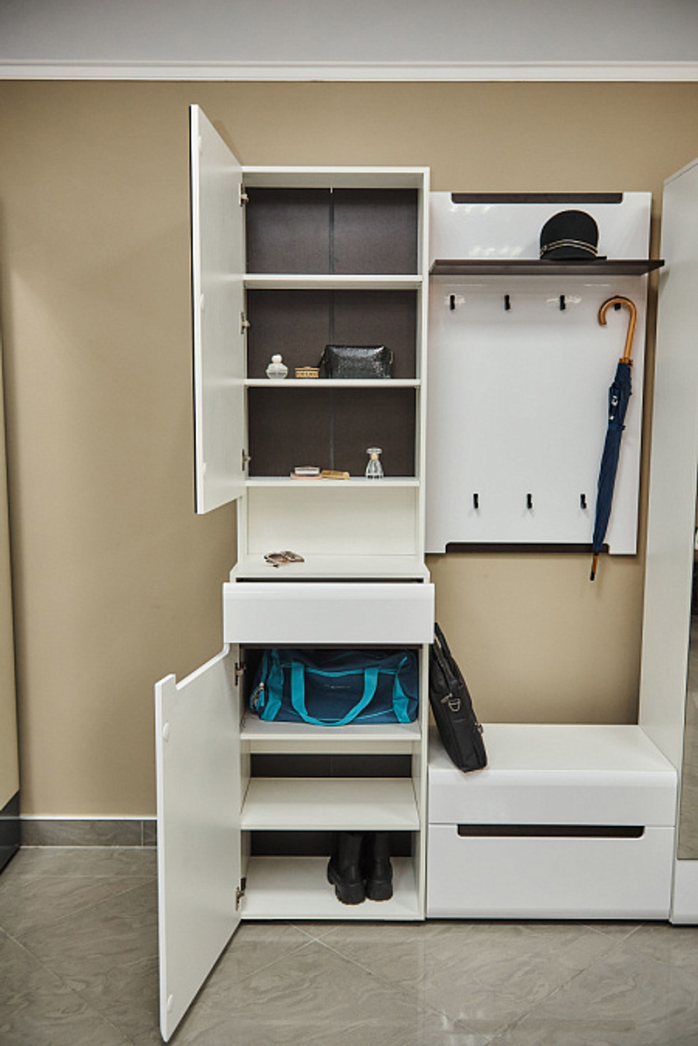 Тумба с зеркалом Стокгольм белый/белый глянец