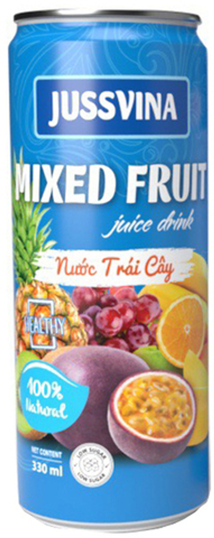 Сокосодержащий Негазированный Напиток Джуссвина Мультифруктовый с кусочками фруктов / Jussvina Mixed Fruit Juice Drink 0.33 - банка