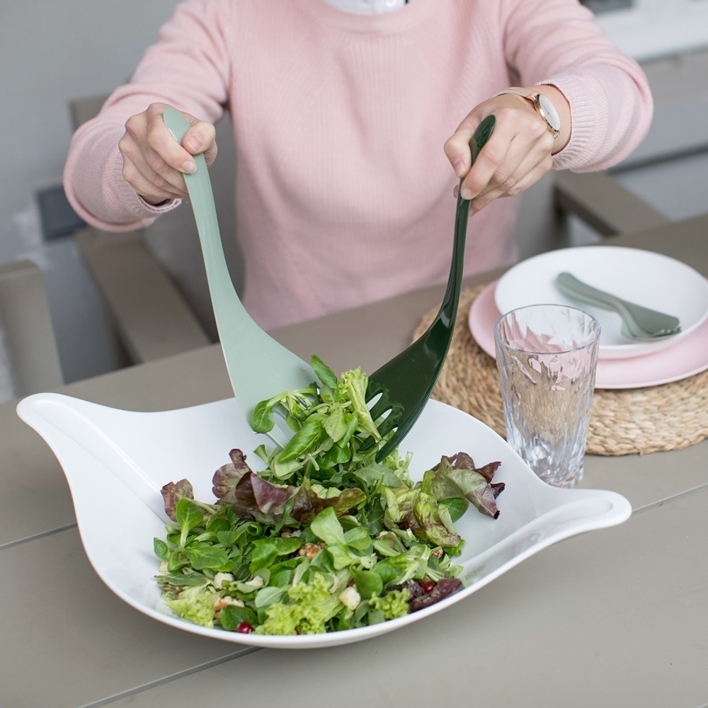 Салатник с приборами leaf, 3 л, бело-серый