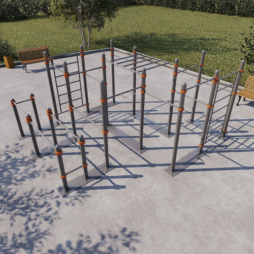 Мобильный спортивный комплекс с лестницей, рукоходом, турниками и брусьями СВС-108