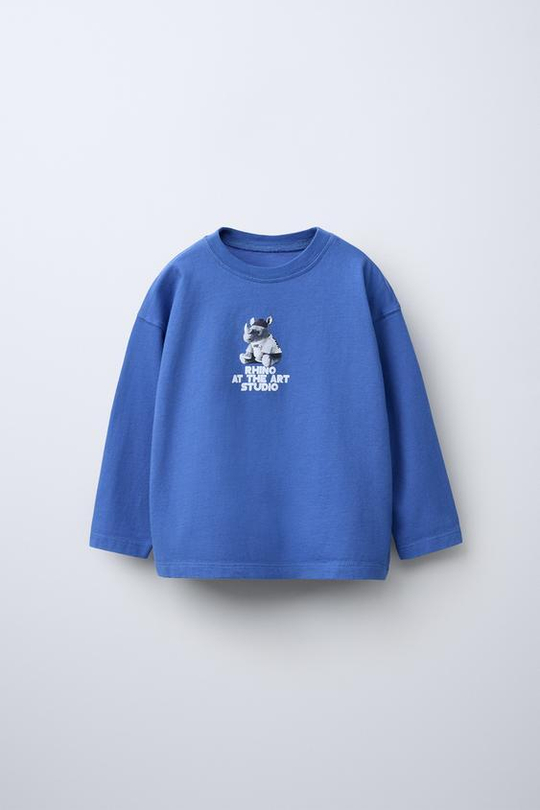 ZARA ЛОНГСЛИВ С ПРИНТОМ, СИНИЙ