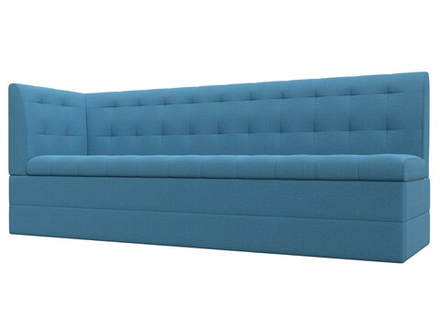 Диван кухонный прямой Бриз с углом слева, Амур 10 голубой, Рогожка, 123176L