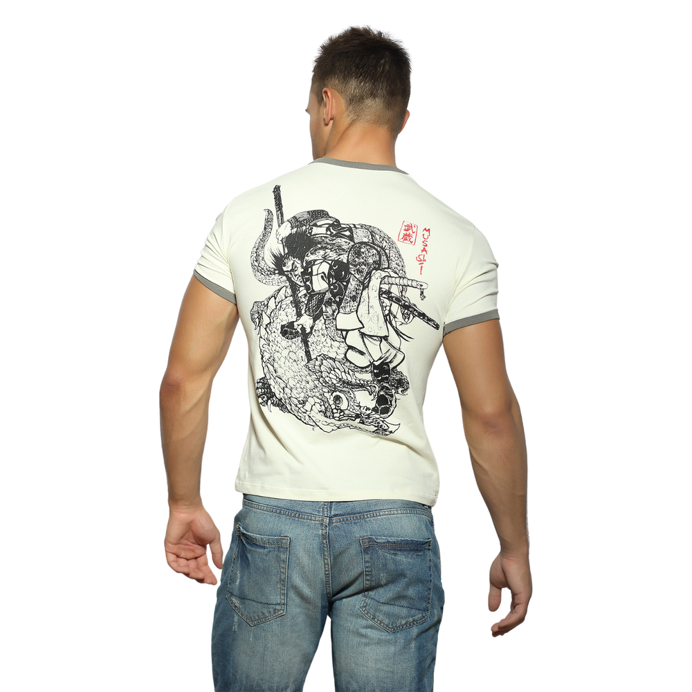 Мужская футболка бежевая с принтом Scandaloso Воин 050340m-EP