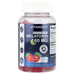 Vitamatic, мелатонин, жевательные таблетки, с натуральным вкусом клубники, без сахара, 60 мг, 60 жевательных таблеток