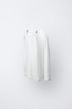 ZARA НАБОР ИЗ ДВУХ ТОПОВ, ЖЕЛТОВАТО-БЕЛЫЙ