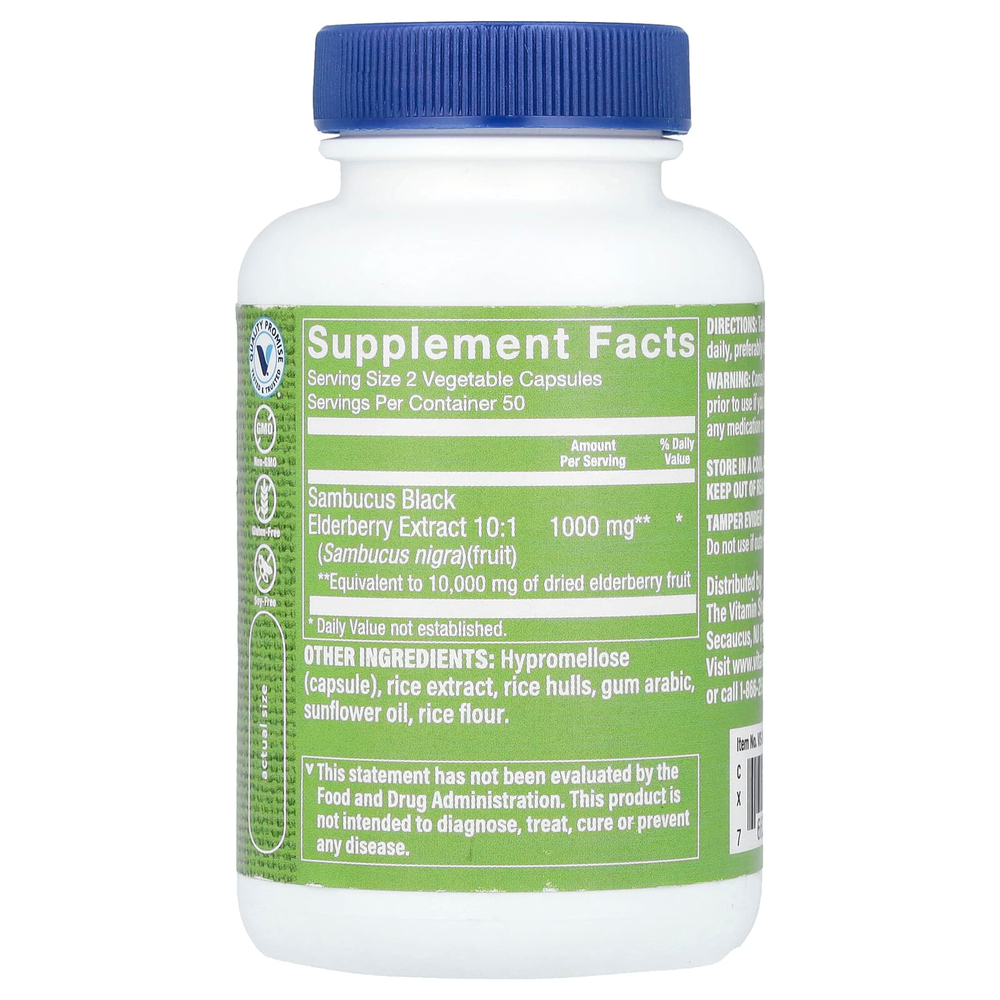 The Vitamin Shoppe, черная бузина, 100 вегетарианских капсул (500 мг в 1 капсуле)