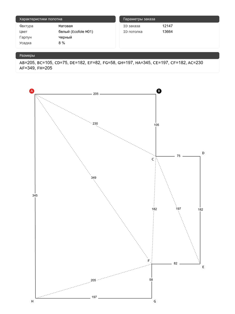 Матовый натяжной потолок 8.4 м2
