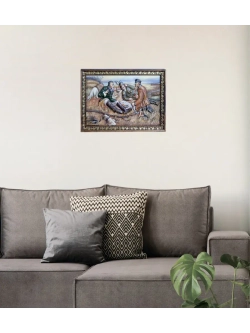 Картина деревянная "Охотники на привале" 41х30х4,5 см