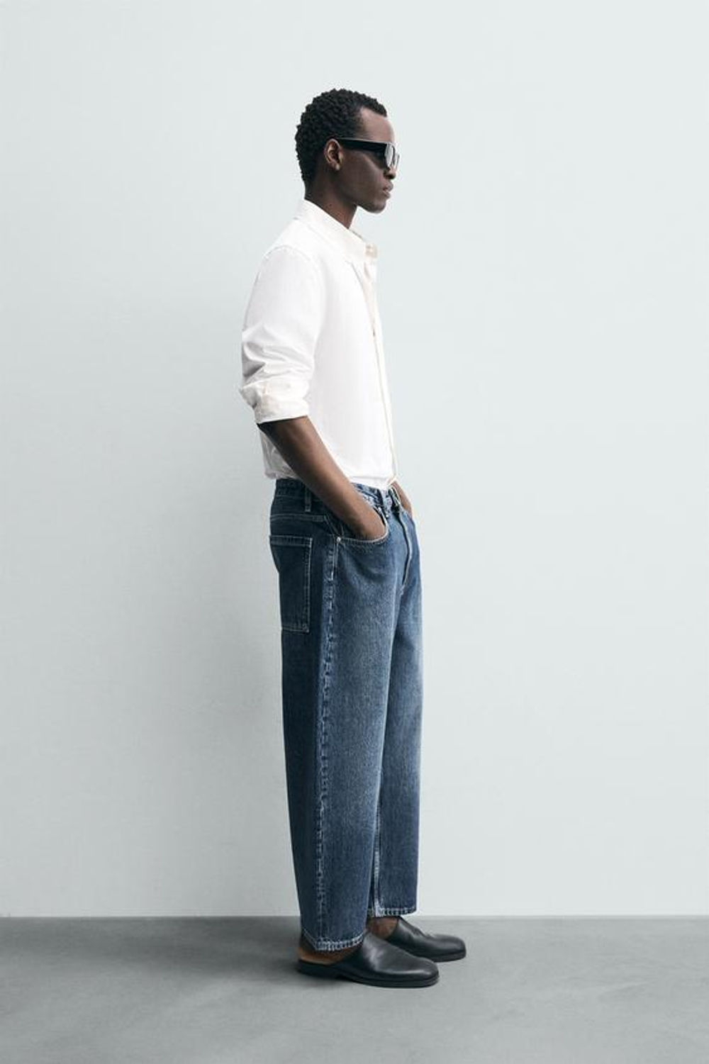 ZARA ДЖИНСЫ TAPERED WIDE FIT, СИНИЙ