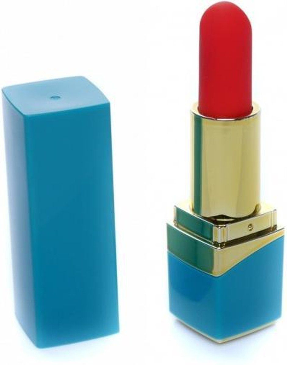 Голубой мини-вибратор в форме помады (Цвет: голубой)