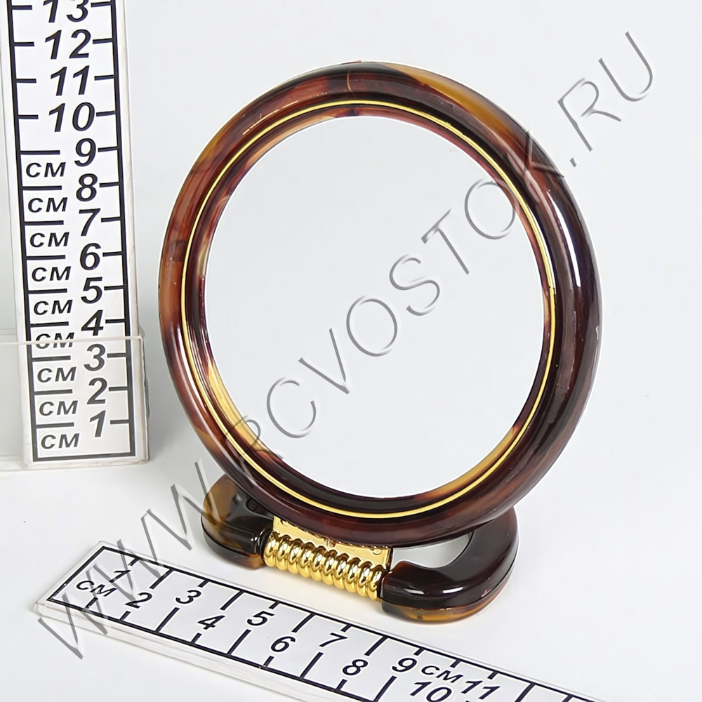 Зеркало настольное двухстороннее в пластиковой оправе «Янтарь» круг, подвесное d-11см 2-х стороннее