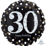 Шар Фольгированный Sparkling Birthday 30 (Черный)
