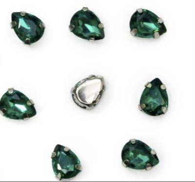 Стразы пришивные стекло в оправе, р. 8*6 мм, изумрудный