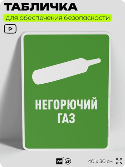 Табличка для обеспечения безопасности "Негорючий газ", для производства, предприятия, организаций, 40х30 см, Silver Plane x Айдентика Технолоджи