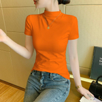 Футболка женская с коротким рукавом и высоким воротником