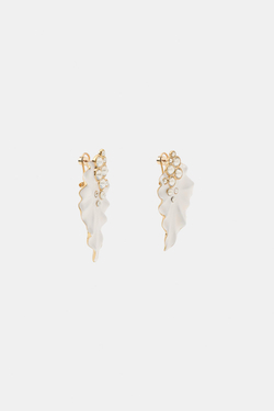 ZARA СЕРЬГИ «ЛИСТЬЯ» СО СТРАЗАМИ, КРЕМОВЫЙ