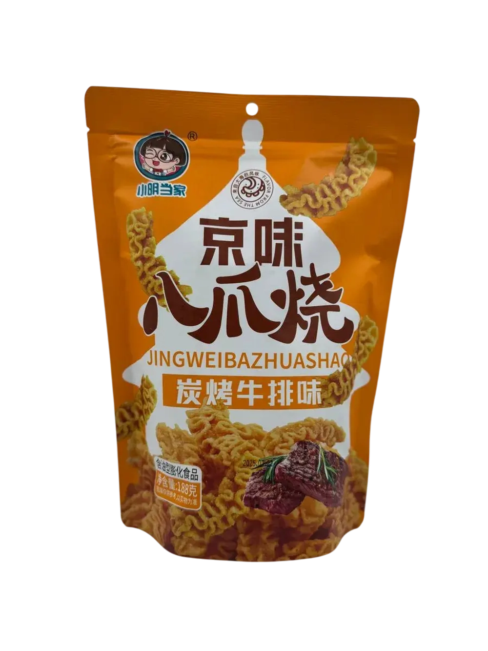 Китайские острые чипсы со вкусом стейк на грилле, 188гр.