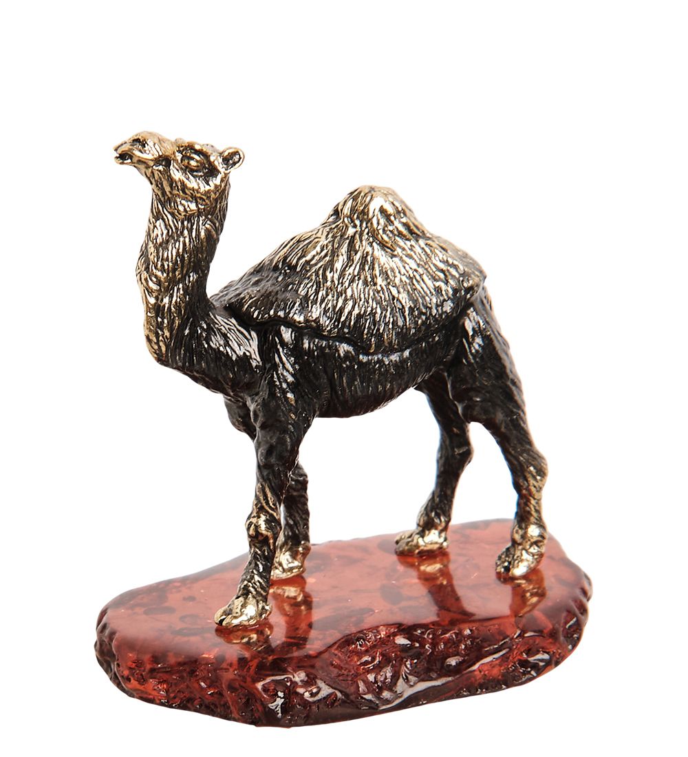 AM-1908 Фигурка «Верблюд в пустыне» (латунь, янтарь)