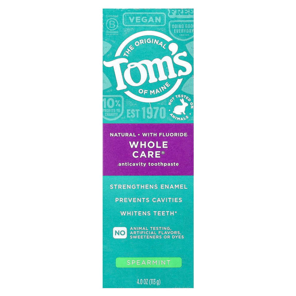 Tom's of Maine, Whole Care®, Natural Anticavity Toothpaste with Fluoride, Spearmint, 4 oz (113 g)