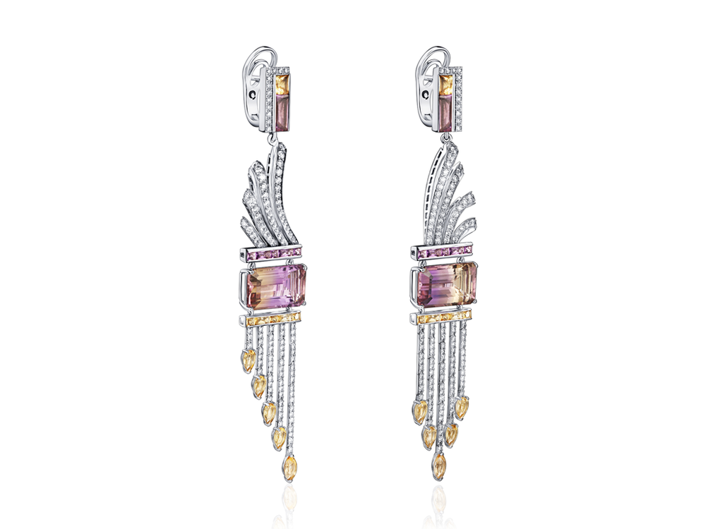 Дизайнерские серьги с аметринами, аметистами, цитринами и бриллиантами