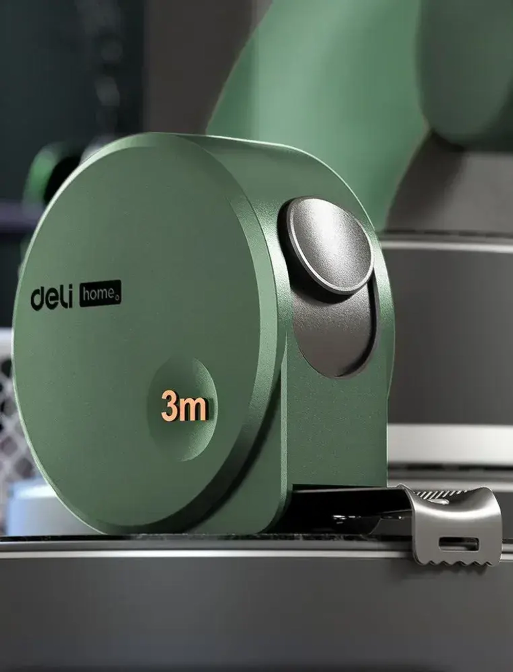 Рулетка "Home Series Green" Deli HT8316L 3мх16мм (Эксклюзивный дизайн, корпус из софттач пластика, противоскользящая резиновая вставка, подарочная упаковка)