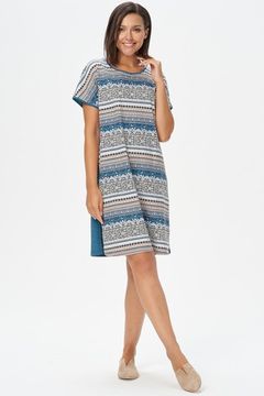 Платье женское домашнее прямого силуэта, до колена Лори N1690-E50, синее