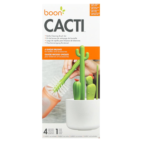 Boon, Cacti, набор щеток для чистки бутылочек, 4 щетки и 1 ваза