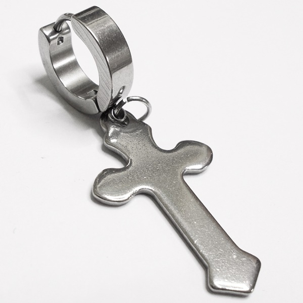 Серьга кольцо "Крест" (29х17мм) стальная для прокола и украшения пирсинга ушей. Цена за 1 штуку.